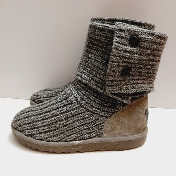 UGG Classic Cardy Boots 2-Button Tall / Fold-Over Knit Grey Sz 5 - Picture 15 of 16